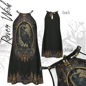 Gothic Raven Summer Mini Dress 100% Breezy Rayon Grownup-Goth Elegance Witchy Steampunk Vibes