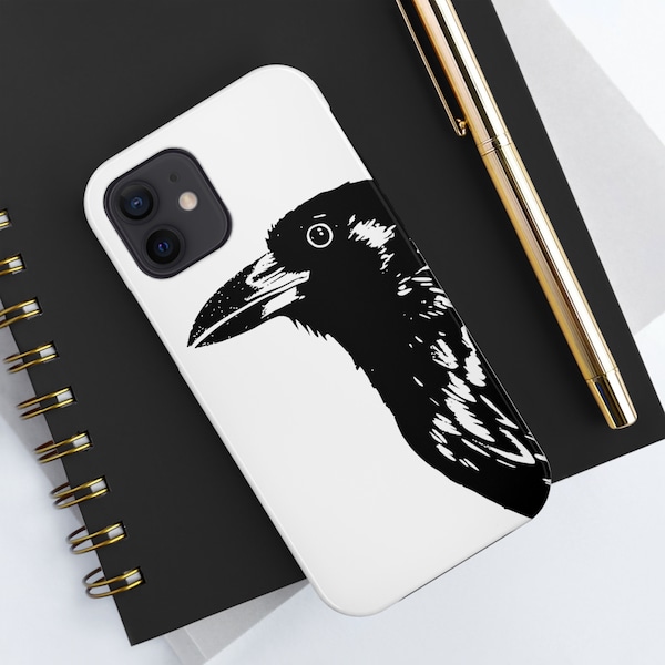 Minimalist Raven Guardian Phone Case Elegant Minimalist Style black crow design Tough Phone Cases Case-Mate iPhone Series 14, 13, 12, 11 X