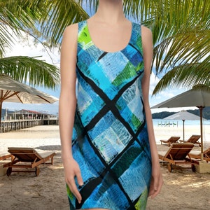 Geometric Womens Racerback Swimsuit Cover Up Dress, Womens Travel Dress, Pool Coverup Dress, Vacation Dress, Casual Beach Dress