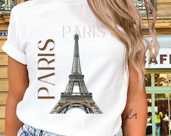 Paris-Themed T-Shirt mit Eiffelturm, Stadt-inspirierte Mode, Paris-Liebhaber-Geschenk, Geschenk für sie, Reise-Shirt, Souvenir-Shirt