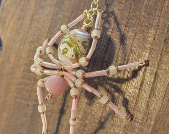 Beaded Spider Necklace-Pink