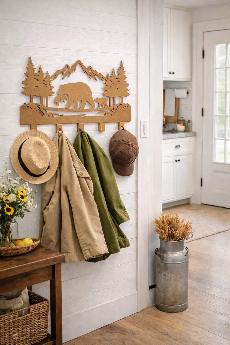 Mama Rafk Mama Bear Metal Coat Rack | Bear & Cub Wall Hooks | Rustic Farmhouse ...