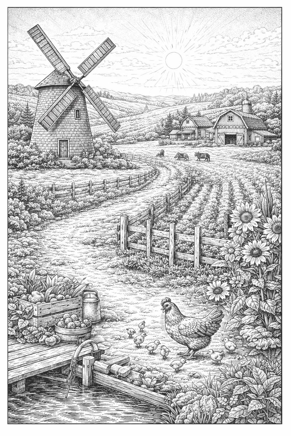 Countryside Scenes Coloring Book – Relaxing Adult Printable (PDF ...