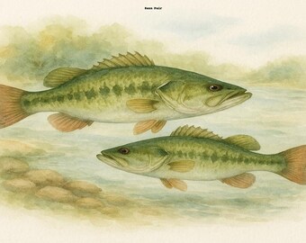 Watercolor Bass Pair Print – Rustic Cabin Wall Art (Digital Download)