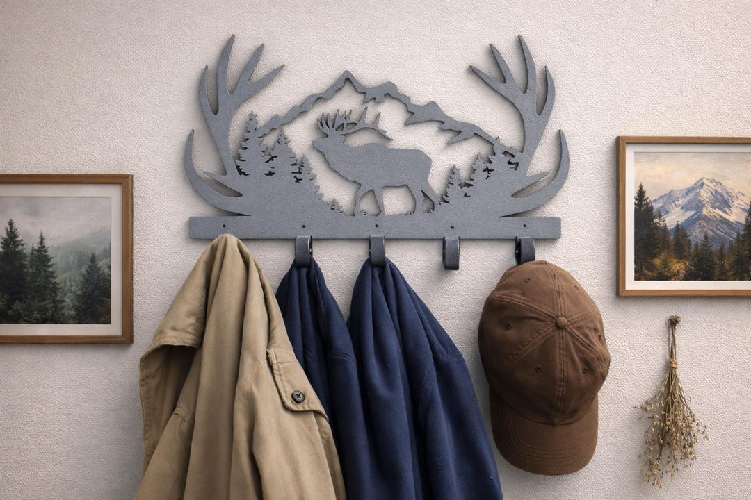 Small Elk Rack Elk Antler Metal Coat Rack | Mountain Wildlife Wall Hooks | Rustic ...