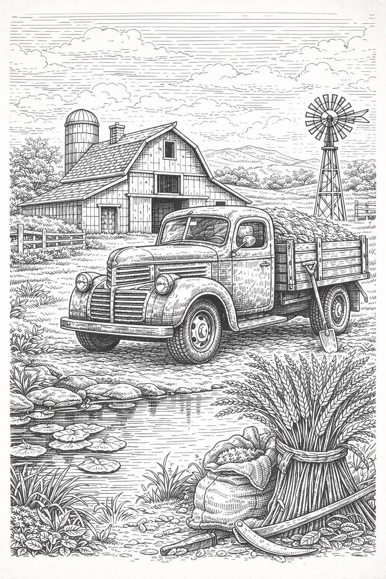 Vintage Farm Coloring Book for Adults – Rustic Country Scenes (PDF ...