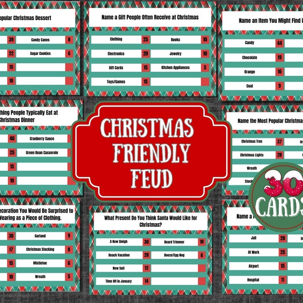 Christmas Friendly Feud Trivia Party Game | Instant Download  | Holiday & Family Christmas Printable | Christmas Game | Christmas Trivia