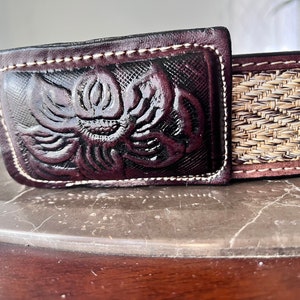 Tooled Leather Belt.flower in graving.belt buckle. western Belts. Charros belt. Cowboy belt.