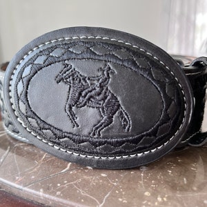 Leather Belt. Black leather Belt. Belt and Buckle. Cowboy belt. Charro leather belt.  Silk thread and lined buckle