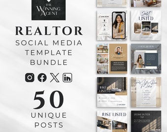 Realtor Social Media Templates: 50 Instagram Posts (Digital Download)