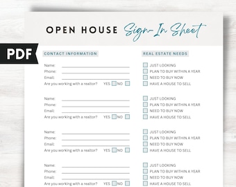 Open House Sign-In Sheet: Real Estate Realtor Template (Digital Download)