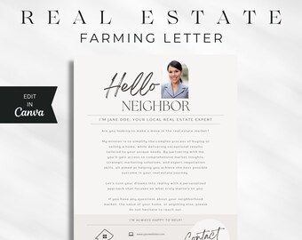 Editable Real Estate Farming Letter Template: Hello Neighbor Mailer (Canva)