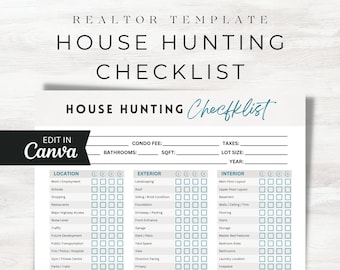 Realtor House Hunting Checklist: Canva Template (Digital Printable)