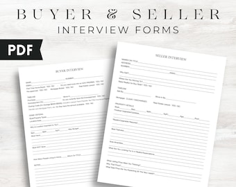 Home Buyer Seller Interview Forms: Real Estate Realtor Templates (Digital PDF)
