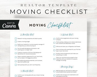 Realtor Moving Checklist Template: Customizable Buyer/Seller Guide (Canva, Printable PDF)