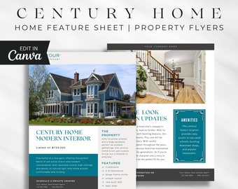 Real Estate Feature Sheet Template: Century Home Flyer (Digital Download)