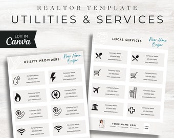 Realtor Utility & Local Services Template: New Homeowner Guide (Canva Editable PDF)