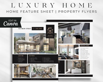 Luxury Home Feature Sheet: Real Estate Flyer Canva Template (Digital)