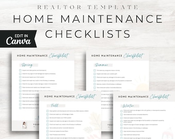 Realtor Home Maintenance Checklists: Seasonal Guide Canva Template (Printable PDF)
