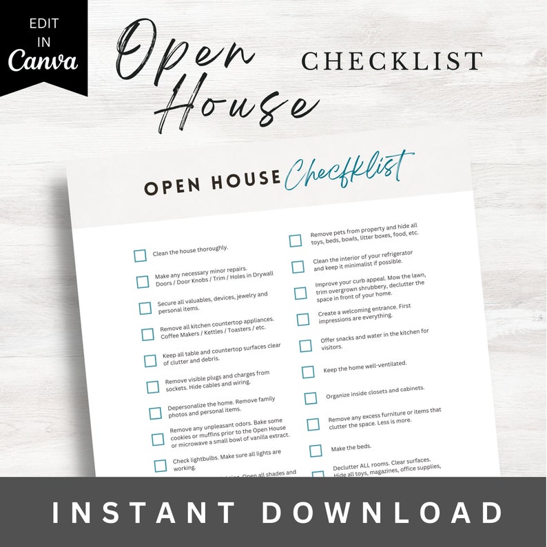 Real Estate Open House Checklist Canva Template Realtor Etsy