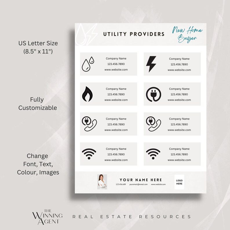 Utilities Checklist Table Realtor Utility & Local Services Template: New Homeowner Guide (canva ...