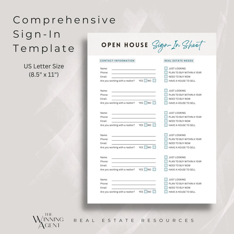 Open House Sign-in Sheet, Real Estate Forms, Canva Template, Realtor ...