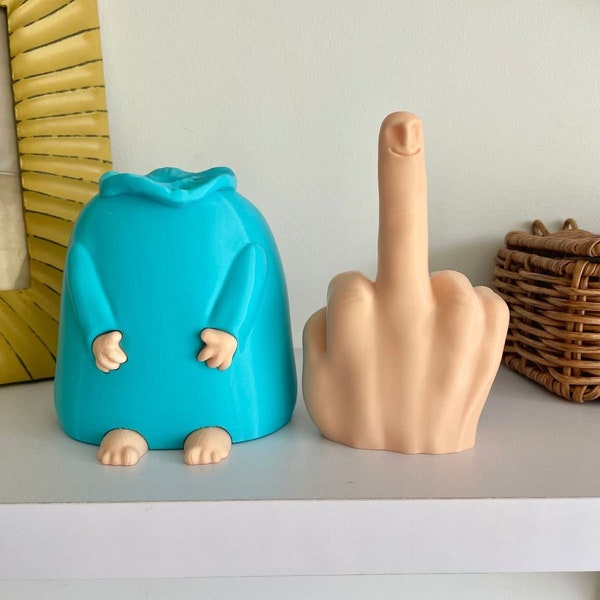 Estatua del dedo medio Mr Nice Guy - Azul, impresión 3D, regalos de broma, estatuilla divertida del dedo medio, regalo grosero con sorpresa