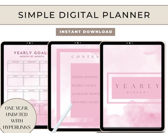 Pink Aesthetic Simple Digital Planner, Undated Year planner, GoodNotes Planner, iPad Planner, Notability Planner, Digital Planner Portrait