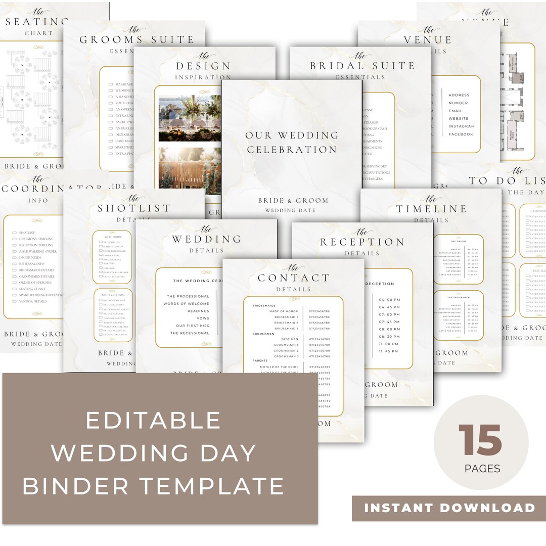 Wedding Day Binder Template Wedding Day Information Wedding Etsy