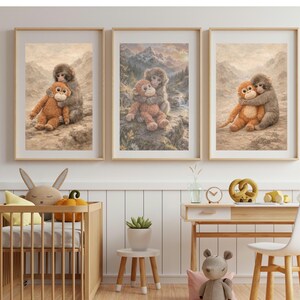 Lámina artística de mono macaco bebé – Póster de animal emotivo, decoración de pared neutra para habitación infantil (descarga digital)