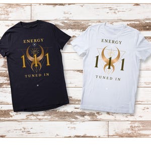 Energy 111 Tuned In Tee | Crescent Moon Alchemy Graphic T-Shirt-free shipping -angel numbers tee- frequency 111 - vibes 300 PDI