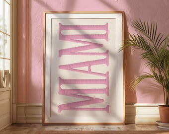 Miami Wall Art, Pink Vertical Poster, Trendy Aesthetic Decor, Digital Download, Dorm Room Print, Preppy Apartment Wall Art, Girly Wall Art