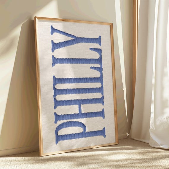 Philly Wall Art, Blue Poster, Aesthetic Decor, Dorm Room Print, Preppy Wall Art, Philadelphia Wall Decor