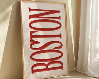 Boston Printable Wall Art, Red Poster, Aesthetic Dorm Wall Decor, Preppy Apartment Decor, Trendy Apartment Print, City Name Poster