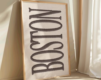 Boston Printable Wall Art, Brown Poster, Aesthetic Dorm Wall Decor, Preppy Apartment Decor, Trendy Apartment Print, City Name Poster