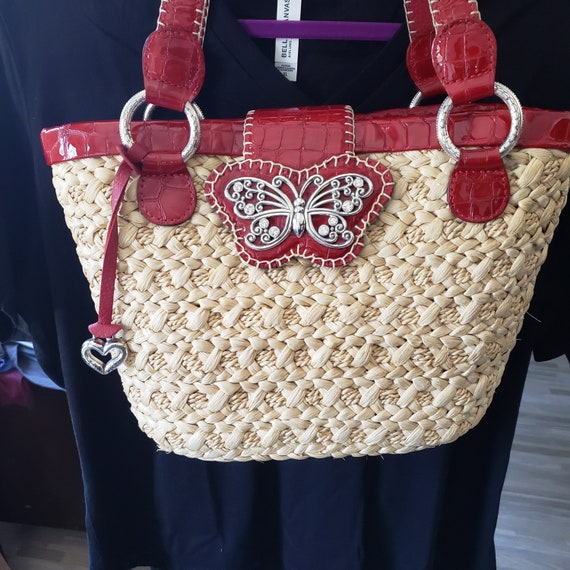 Brighton Red Patent Leather and Straw/wicker Purse/bag With - Etsy