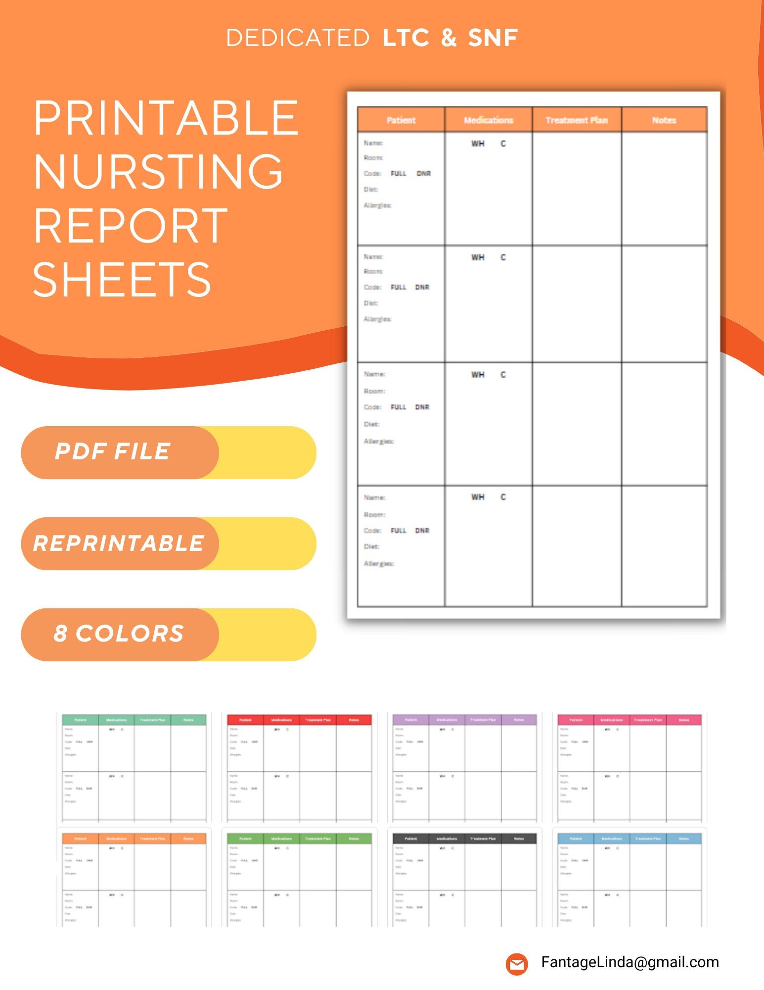 Printable Nursing Report Sheet PDF for LTC/SNF Nurses, Nurse Brain ...