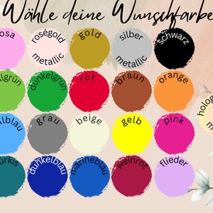 May include: A color chart with a variety of color options, each labeled with a color name. The colors include mint, pink, rose gold, gold, silver, black, white, light green, dark green, red, brown, orange, blue, light blue, gray, beige, yellow, pink, purple, turquoise, dark blue, navy blue, burgundy, lilac, and holographic metallic.