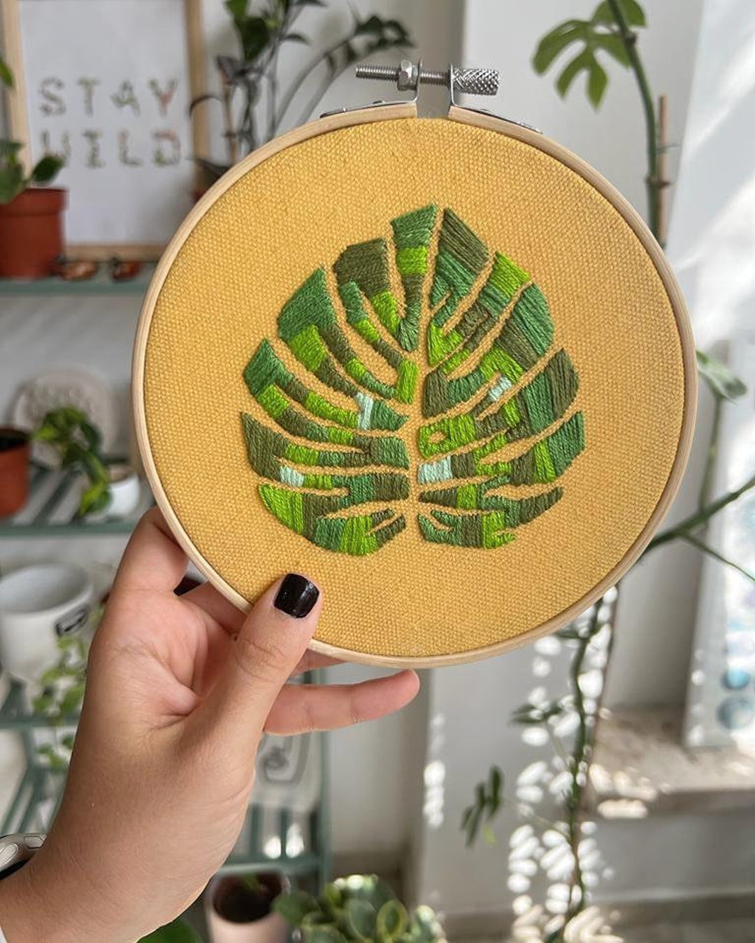 Botanical Hand Embroidered Wall Art, Colorful Plant Embroidery Hoop ...