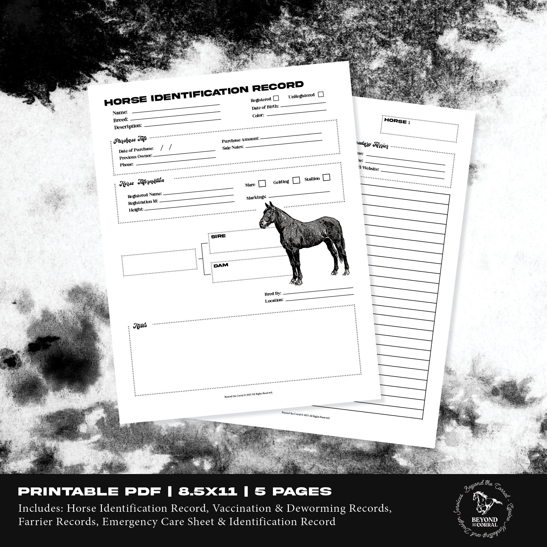 Equine/horse Keeping Records Printable Download PDF - Etsy