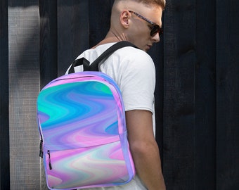 Pastel Peacock Waves Backpack with front pocket