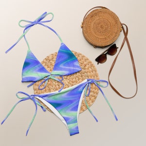 Glass Purple Waves All-over print recycled string bikini