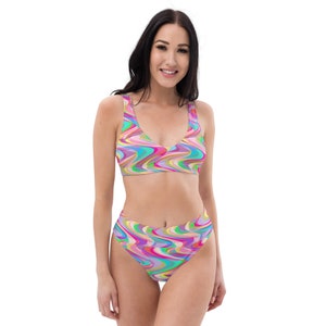 Bikini ecosostenibile a vita alta con stampa all over