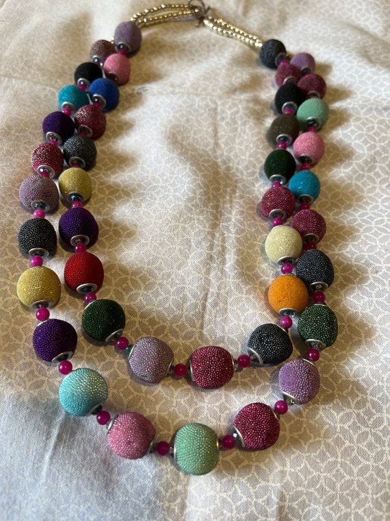 Exquisite frosted double strand beaded necklace