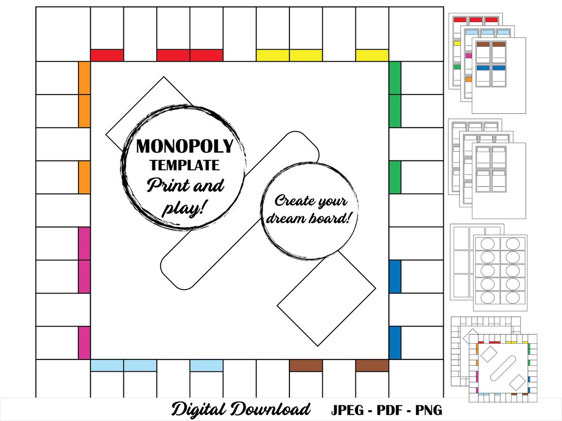 Monopoly Board Game Template Etsy Monopoly Board Game Template Etsy