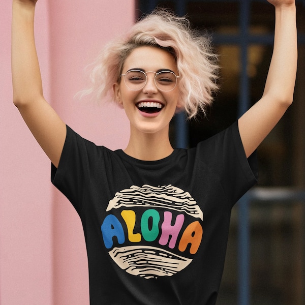 Aloha T-shirt, Aloha Summer Shirt, Vacation Shirt, Summer Short Sleeves, Trendy Shirt, Aesthetic Shirt, Aloha Girl, Surf Girl, Surfboard