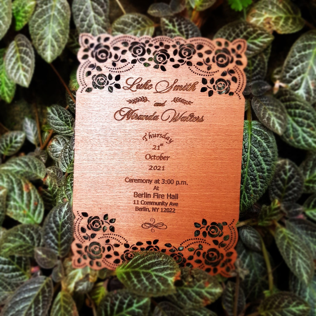 Wedding Invitation Laser Cut Personalized, Wooden Wedding Invitation