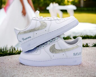 Personalized wedding sneakers - air foce 1 wedding sneakers - bridal wedding shoes - White Swarovski