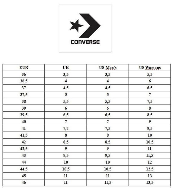 Converse shoes size chart korea 2025