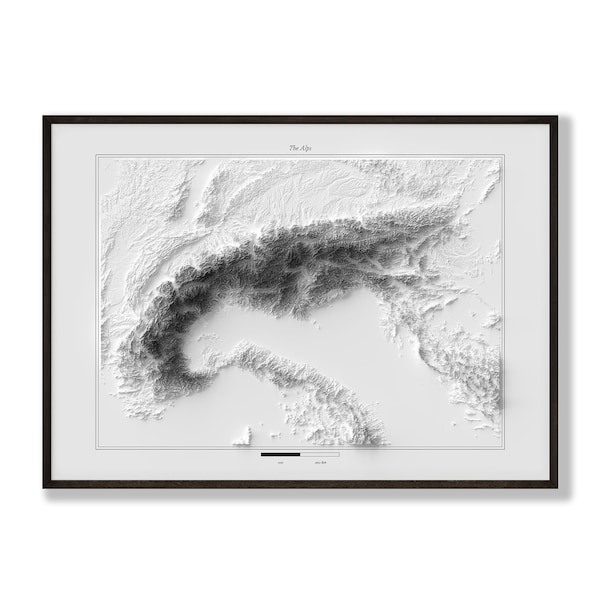 Alpen Topographie - Schattierte Reliefkarte